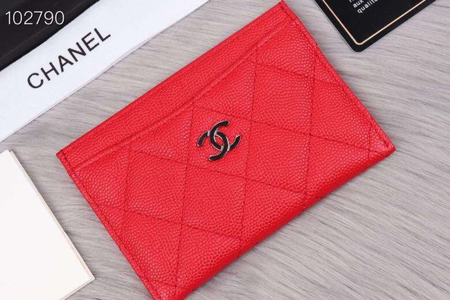 Chanel classic card holder Grained Calfskin & Gold-Tone Metal A31510 red