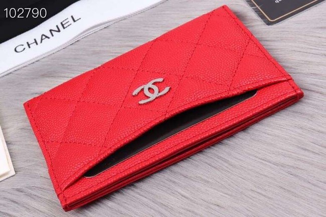 Chanel classic card holder Grained Calfskin & Gold-Tone Metal A31510 red