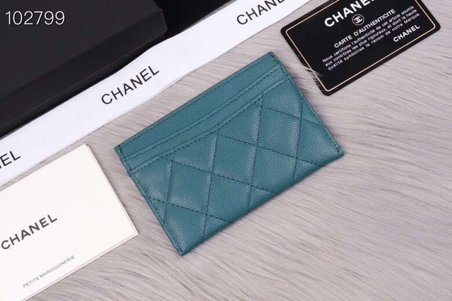 Chanel classic card holder Grained Calfskin & Gold-Tone Metal A31510 sky blue