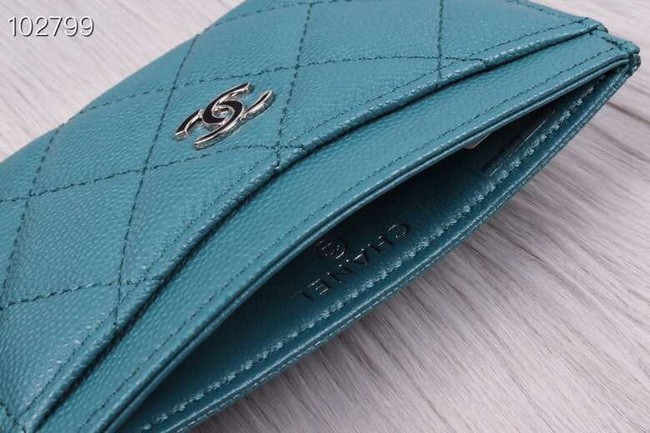 Chanel classic card holder Grained Calfskin & Gold-Tone Metal A31510 sky blue