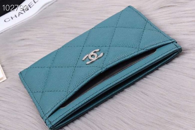 Chanel classic card holder Grained Calfskin & Gold-Tone Metal A31510 sky blue