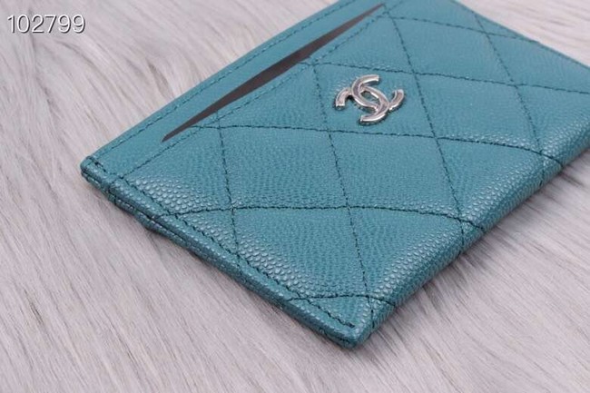 Chanel classic card holder Grained Calfskin & Gold-Tone Metal A31510 sky blue