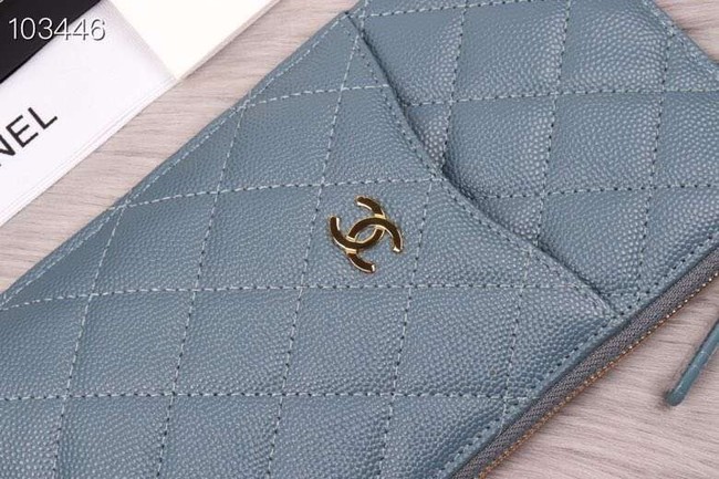 Chanel classic pouch Grained Calfskin& Gold-Tone Metal A84402 light blue