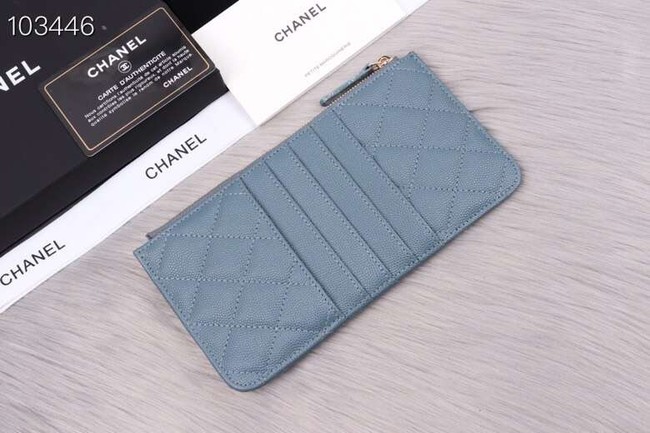 Chanel classic pouch Grained Calfskin& Gold-Tone Metal A84402 light blue
