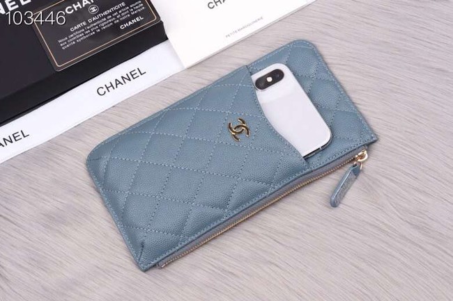 Chanel classic pouch Grained Calfskin& Gold-Tone Metal A84402 light blue