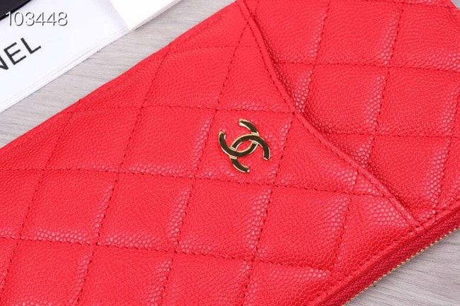 Chanel classic pouch Grained Calfskin& Gold-Tone Metal A84402 red