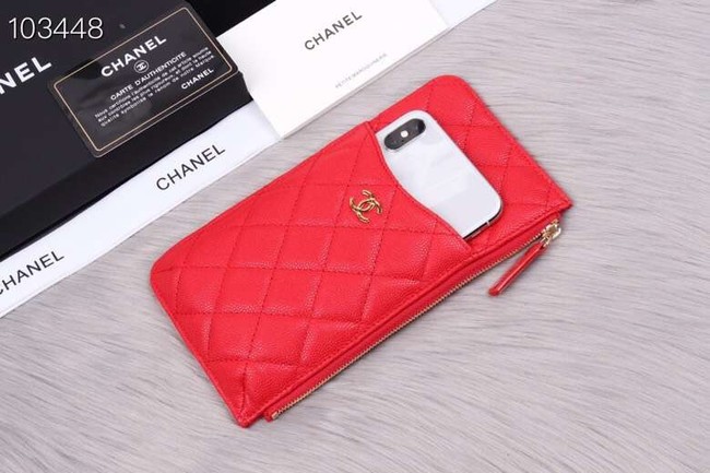 Chanel classic pouch Grained Calfskin& Gold-Tone Metal A84402 red