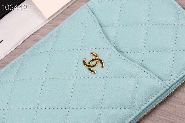 Chanel classic pouch Grained Calfskin& gold-Tone Metal A84402 light green