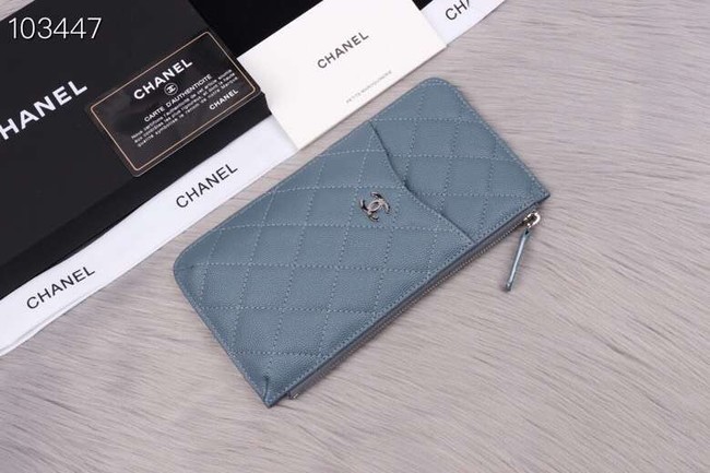 Chanel classic pouch Grained Calfskin& silver-Tone Metal A84402 light blue