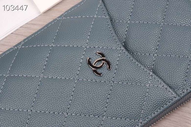 Chanel classic pouch Grained Calfskin& silver-Tone Metal A84402 light blue