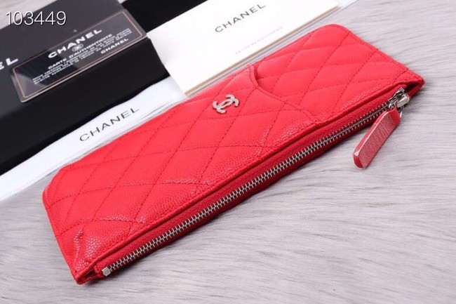 Chanel classic pouch Grained Calfskin& silver-Tone Metal A84402 red