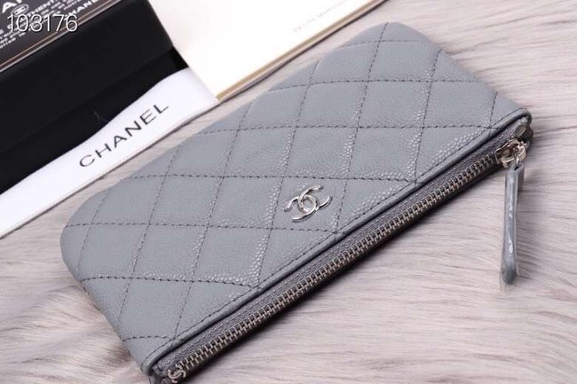 Chanel classic small pouch Grained Calfskin& silver-Tone Metal A82365 grey