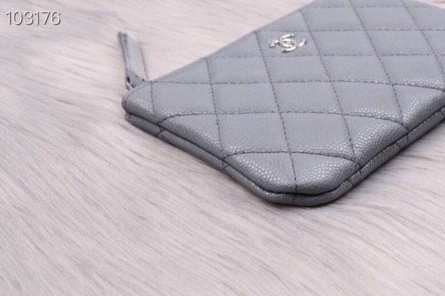 Chanel classic small pouch Grained Calfskin& silver-Tone Metal A82365 grey