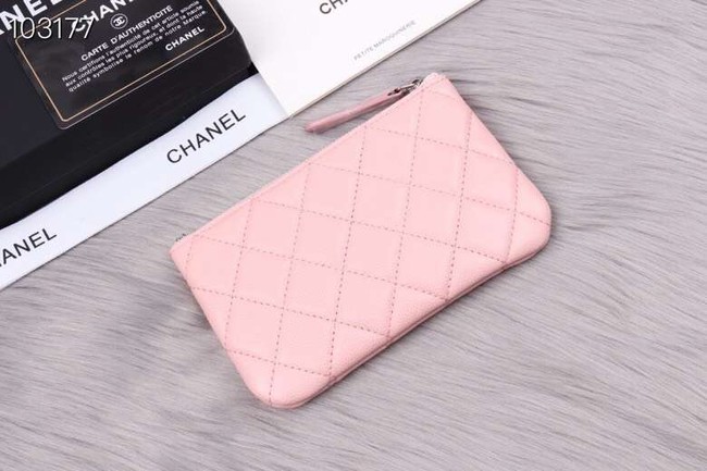 Chanel classic small pouch Grained Calfskin& silver-Tone Metal A82365 pink