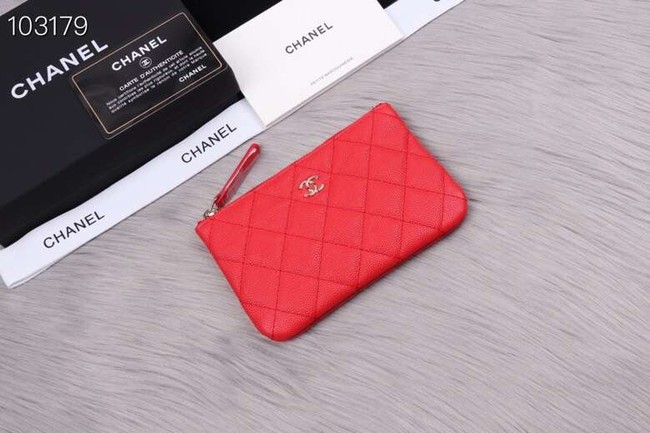 Chanel classic small pouch Grained Calfskin& silver-Tone Metal A82365 red