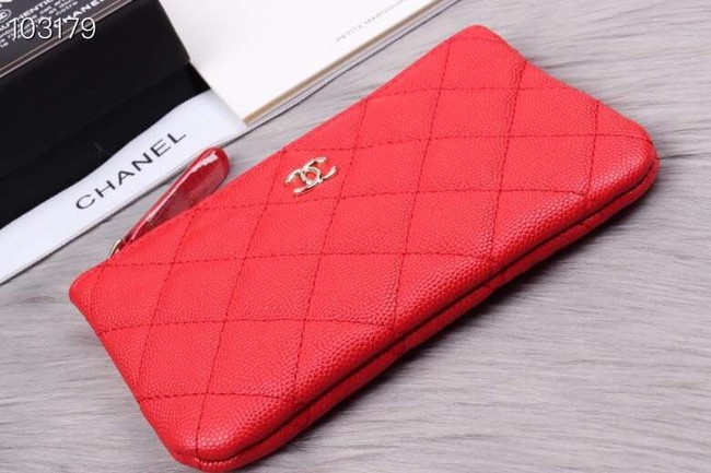 Chanel classic small pouch Grained Calfskin& silver-Tone Metal A82365 red