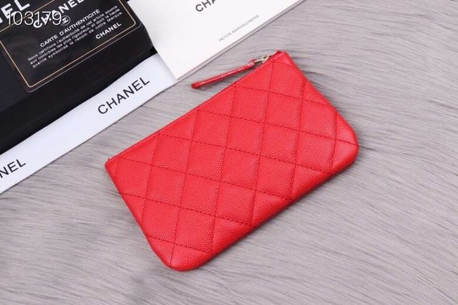 Chanel classic small pouch Grained Calfskin& silver-Tone Metal A82365 red