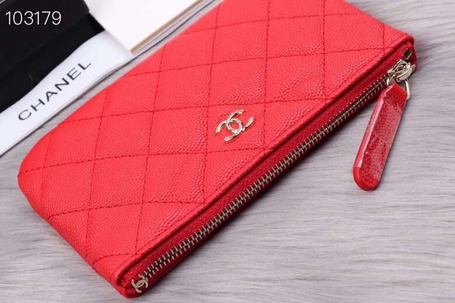 Chanel classic small pouch Grained Calfskin& silver-Tone Metal A82365 red