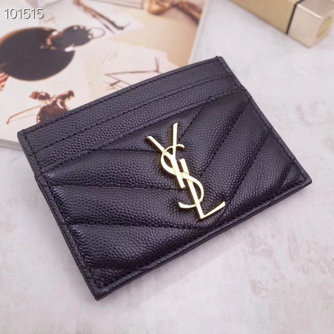 SAINT LAURENT Monogram leather card holder 88337 Gold-Tone Metal Black