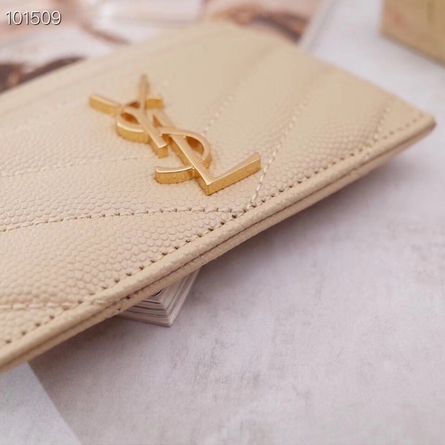 SAINT LAURENT Monogram leather card holder 88337 Gold-Tone Metal apricot