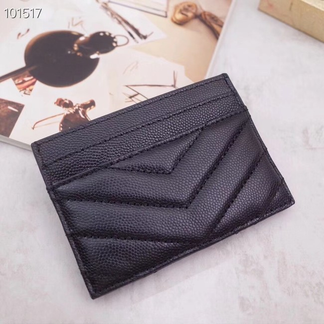 SAINT LAURENT Monogram leather card holder 88337 black Silver-Tone Metal