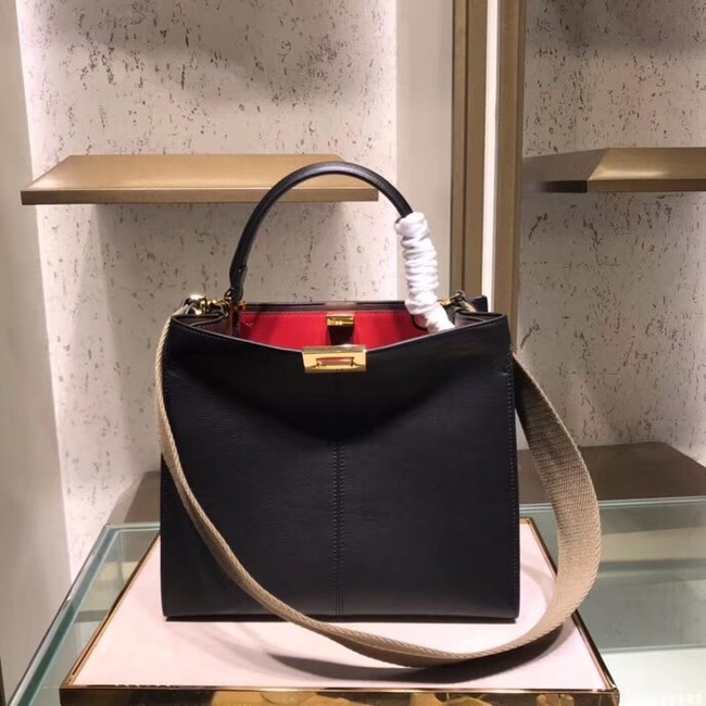 Fendi PEEKABOO REGULAR Handbag in black Roman leather 8BN304A