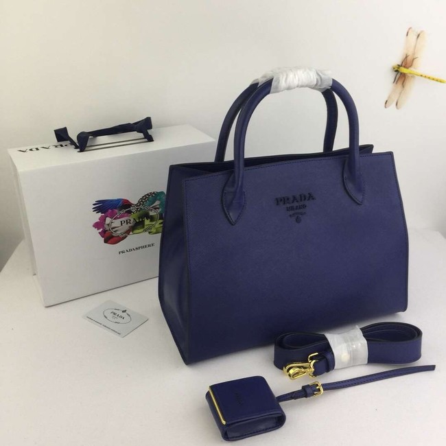 Prada Calfskin Leather Shoulder Bag 1BA155-1 dark blue