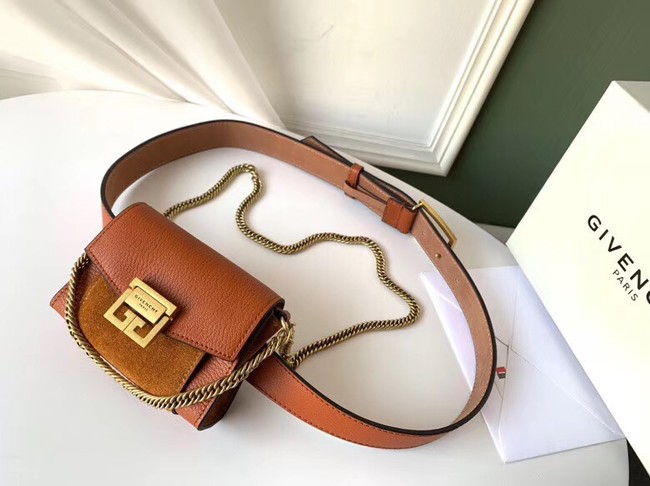 GIVENCHY GV3 leather and suede mini bumbag 1127 brown