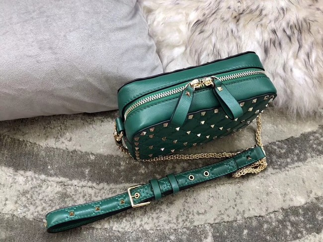 VALENTINO Rockstud leather camera cross-body bag 57367 green