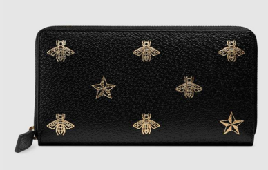 Gucci Bee Star leather zip around wallet 495062 black