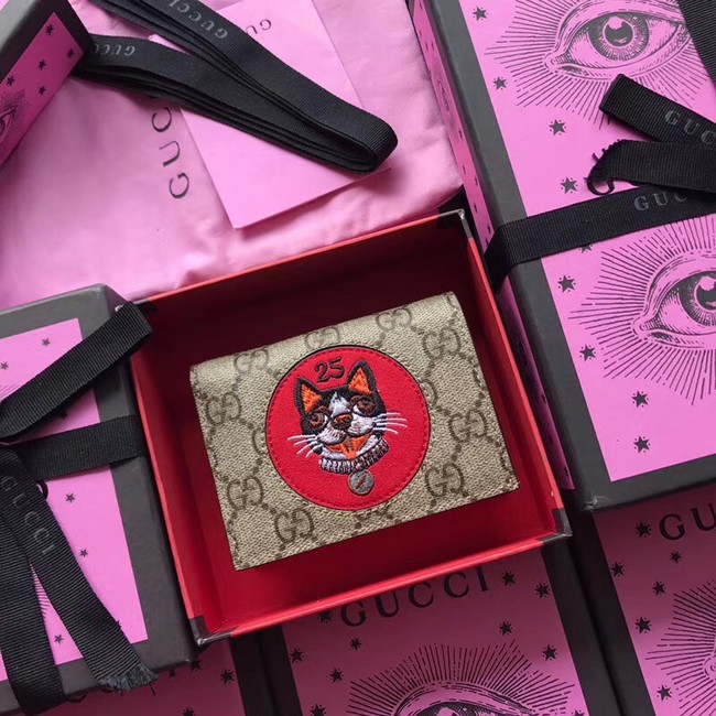 Gucci GG Supreme card case with Bosco patch 506277 red