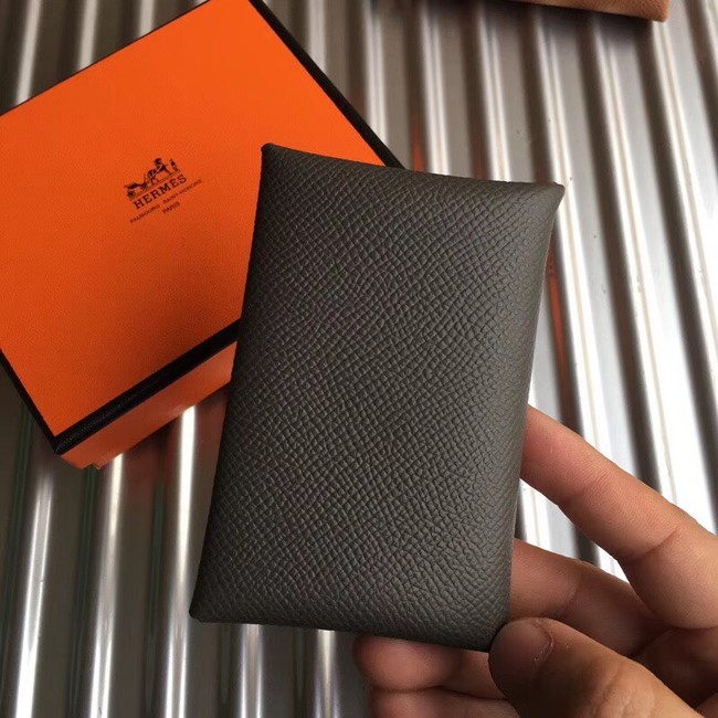 Hermes Bastia Epsom card case H0369 dark grey