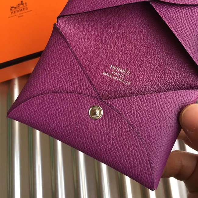 Hermes Bastia Epsom card case H0369 purple