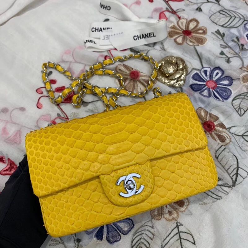 Chanel Mini Flap Bag Original Python & Gold-Tone Metal A69900 Yellow