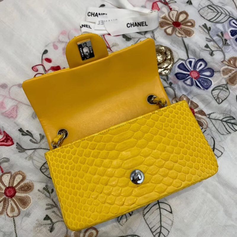 Chanel Mini Flap Bag Original Python & Gold-Tone Metal A69900 Yellow