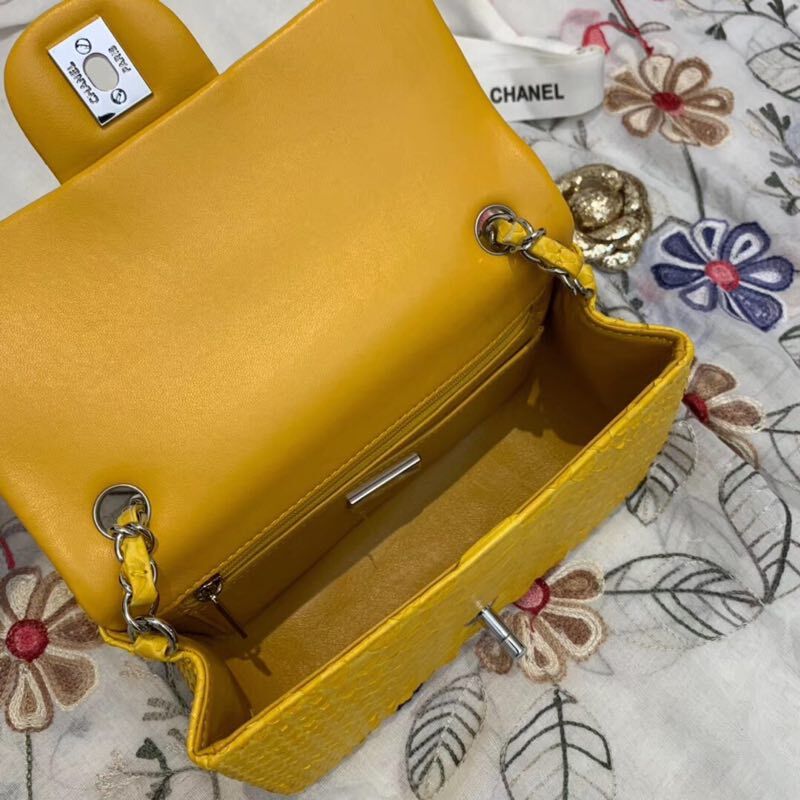 Chanel Mini Flap Bag Original Python & Gold-Tone Metal A69900 Yellow