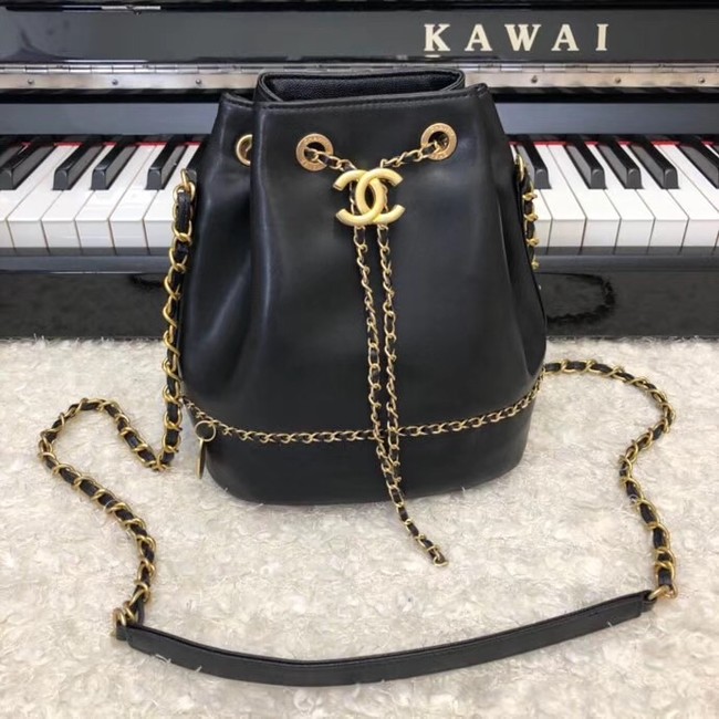 Chanel drawstring bag Calfskin & Gold-Tone Metal AS0373 black