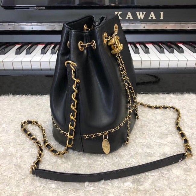 Chanel drawstring bag Calfskin & Gold-Tone Metal AS0373 black