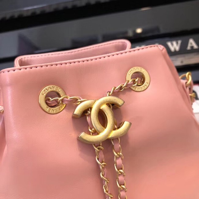 Chanel drawstring bag Calfskin & Gold-Tone Metal AS0373 pink