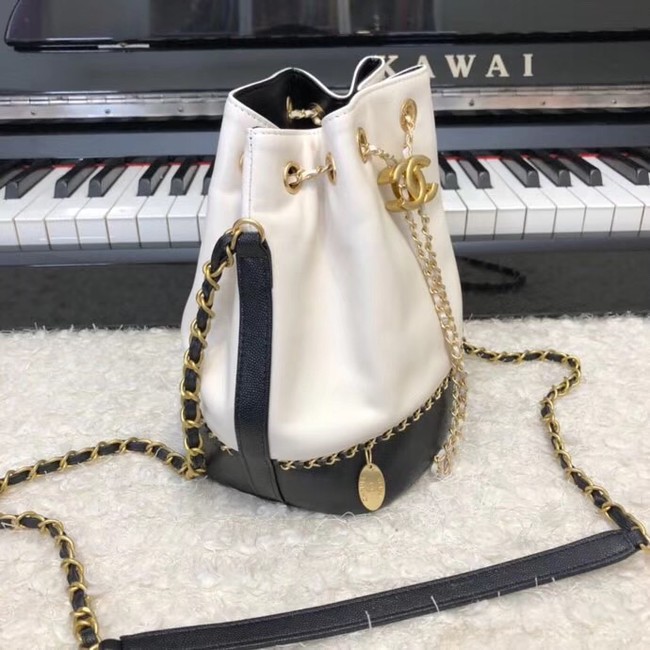 Chanel drawstring bag Calfskin & Gold-Tone Metal AS0373 white