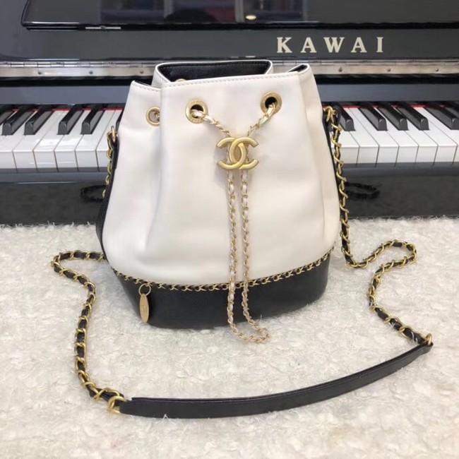 Chanel drawstring bag Calfskin & Gold-Tone Metal AS0373 white