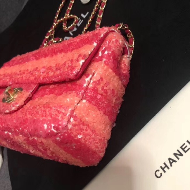 Chanel flap bag equins Lambskin gold-Tone Metal AS0195 pink