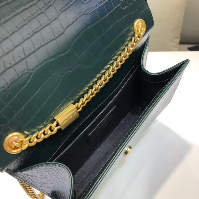 SAINT LAURENT Kate croc-embossed leather shoulder bag 474366 Blackish green