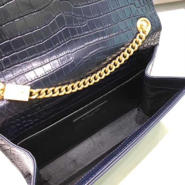SAINT LAURENT Kate croc-embossed leather shoulder bag 474366 Royal Blue