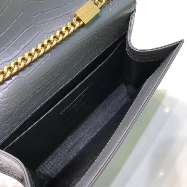 SAINT LAURENT Kate croc-embossed leather shoulder bag 474366 grey