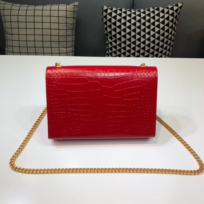 SAINT LAURENT Kate croc-embossed leather shoulder bag 474366 red