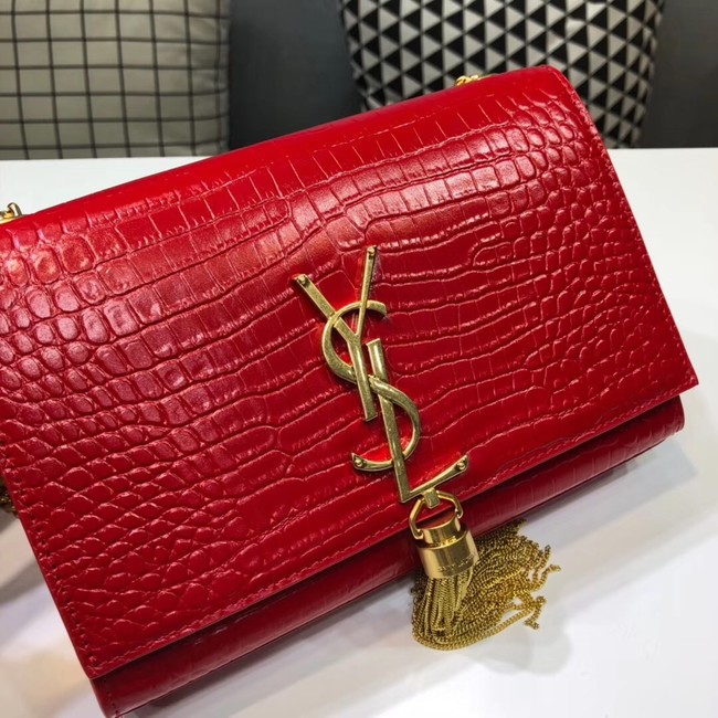 SAINT LAURENT Kate croc-embossed leather shoulder bag 474366 red