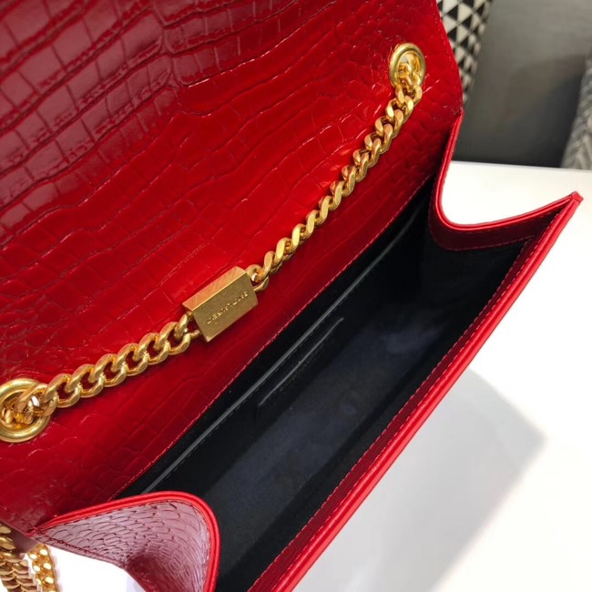 SAINT LAURENT Kate croc-embossed leather shoulder bag 474366 red