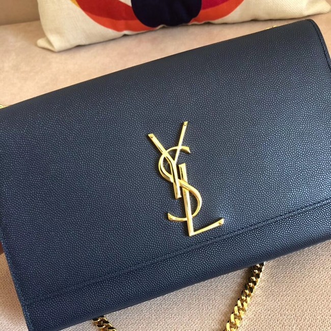 SAINT LAURENT Monogram Kate medium pebbled leather shoulder bag 354021 dark blue