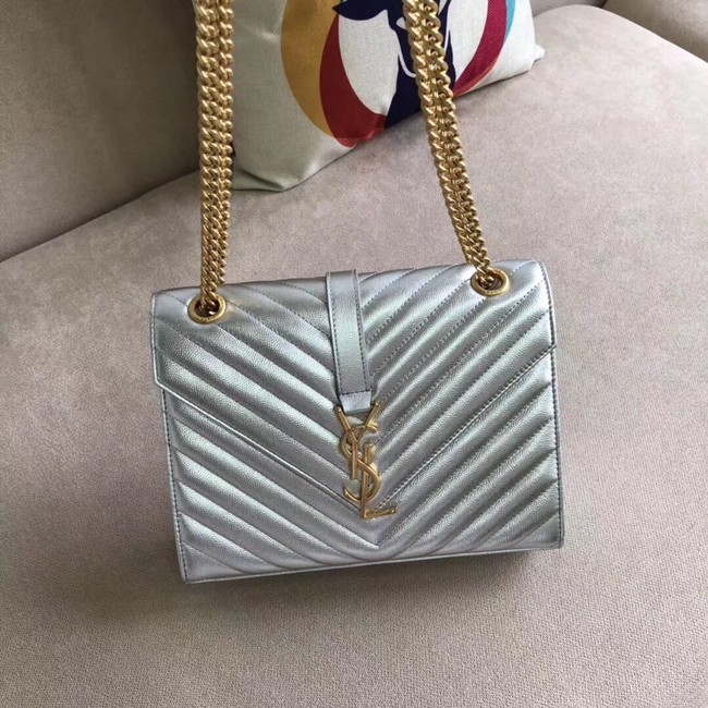 YSL Flap Bag Calfskin Leather 428134 silver